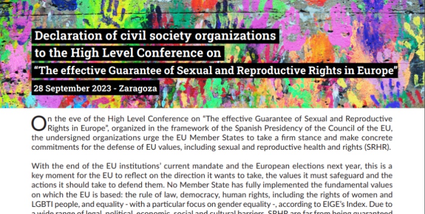 Declaration of civil society organizations to the High Level Conference on “The effective Guarantee of Sexual and Reproductive Rights in Europe”